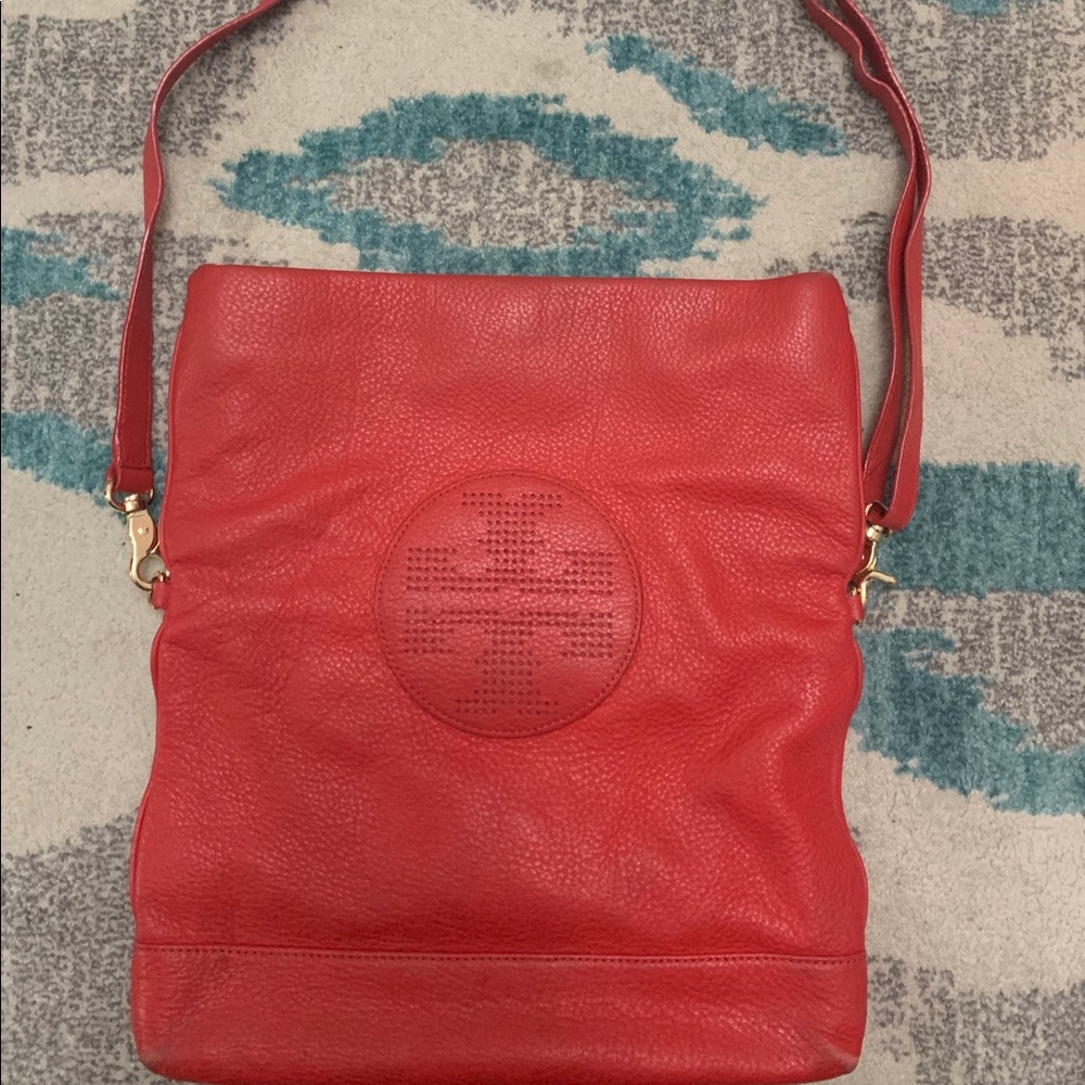 Tory Burch Red soft leather perforated crossbody
